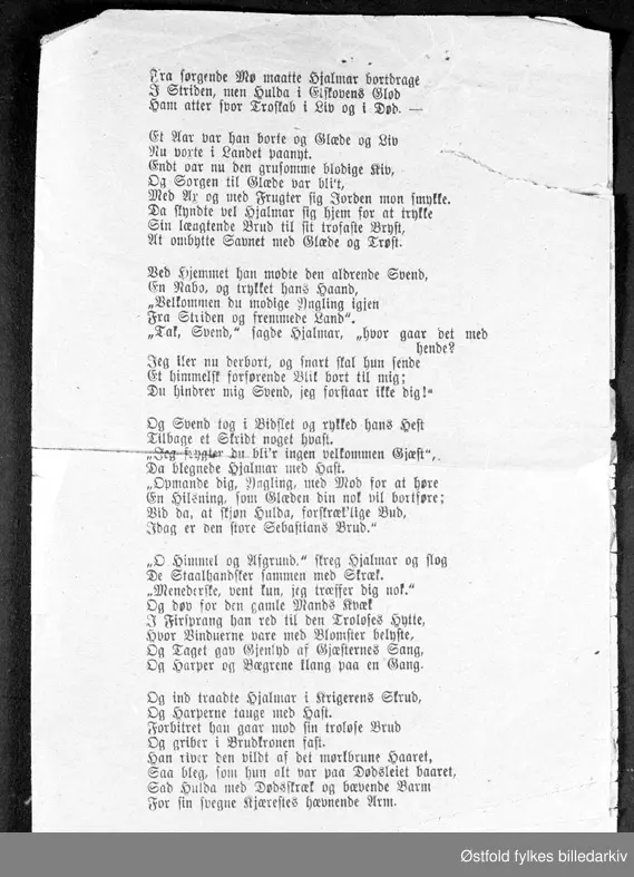 Viseheftet "Kjærlighedsvisen om Hjalmar og Hulda", pris 10 øre, utgitt før 1908.

Påskrift på første side: Jenny Flaten Tukkun  Torsdag 27. August 1908.
