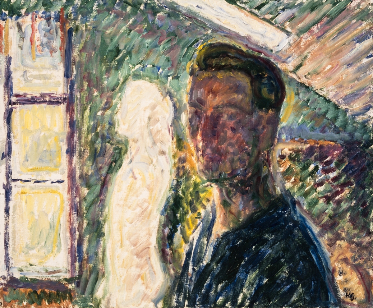 Brystbilde, måla på loftet der han hadde innreidd atelier. Gipsskulpturen i bakgrunnen er GJS-01130.