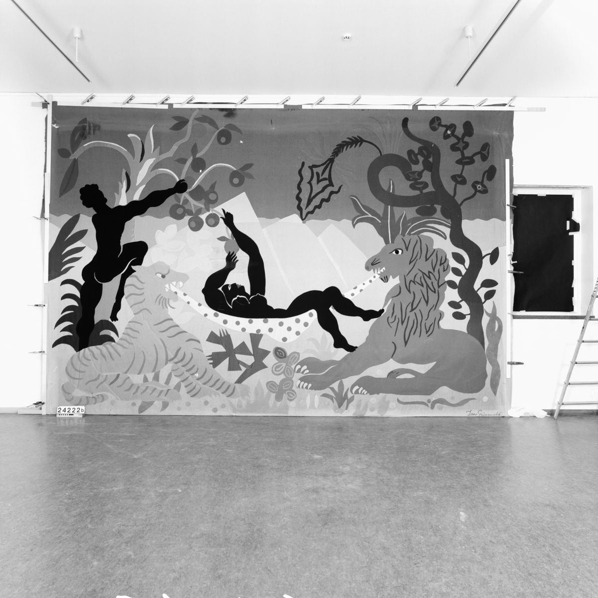 Rektangulär ylleapplikation, Paradiset. Av färgade ylletyger efter skisser av Grünewald, Isaac.