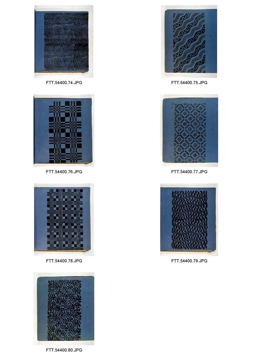 Bok med trykkblokkmønstre fra farver H. N. Schjølbergs arkiv.