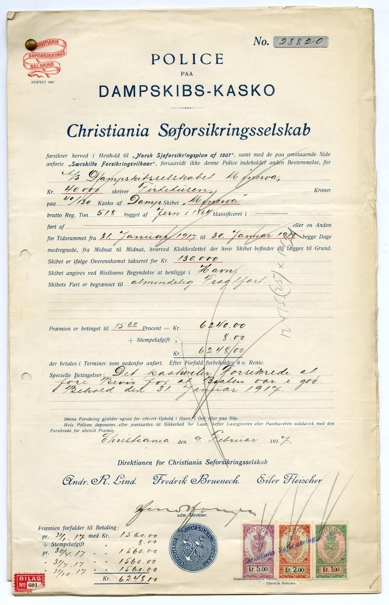 Krigsforsikringsdokument fra første verdenskrig.