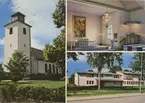 Vykort med motiv från Emmaboda kyrka och församlingshem.