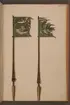 Avbildning i gouache föreställande fälttecken tagna som troféer av svenska armén. De avbildade standaren finns bevarade i Armémuseums samling, för mer information, se relaterade objekt.