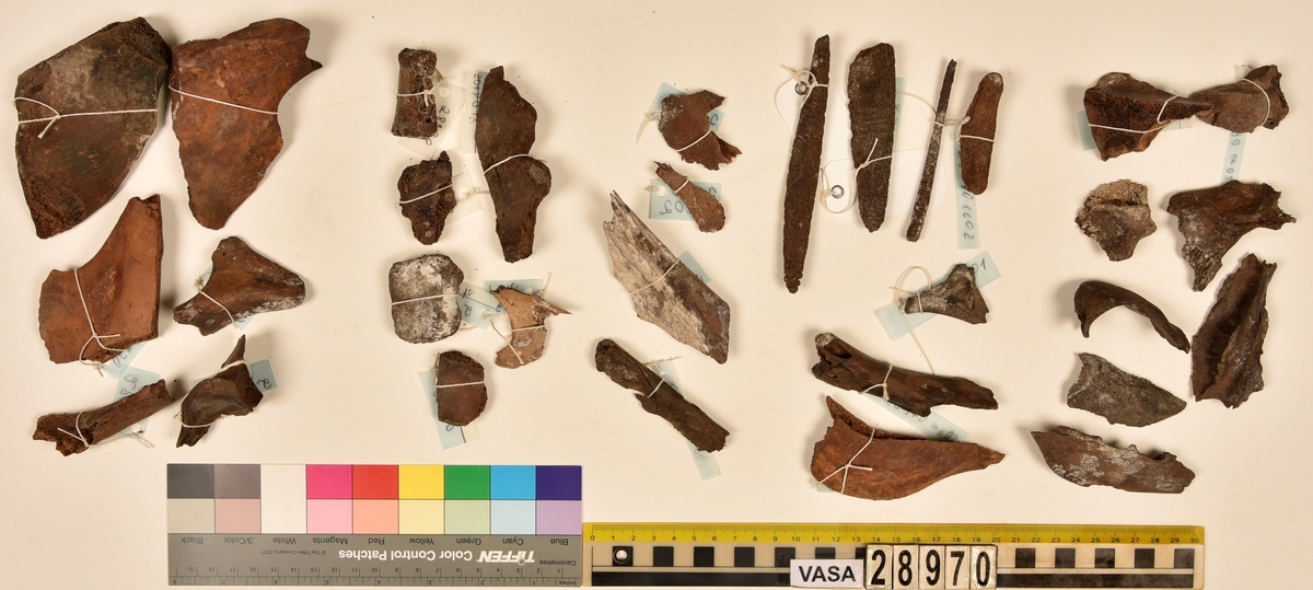 Ben från djur.
Blandade djurben av däggdjur - flera arter. Ca. 225 st. ben eller fragment av ben. Benen är ej art- eller benslagsbedömda.