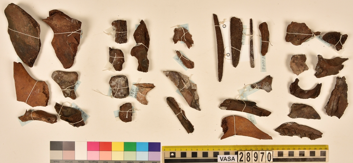 Ben från djur.
Blandade djurben av däggdjur - flera arter. Ca. 225 st. ben eller fragment av ben. Benen är ej art- eller benslagsbedömda.