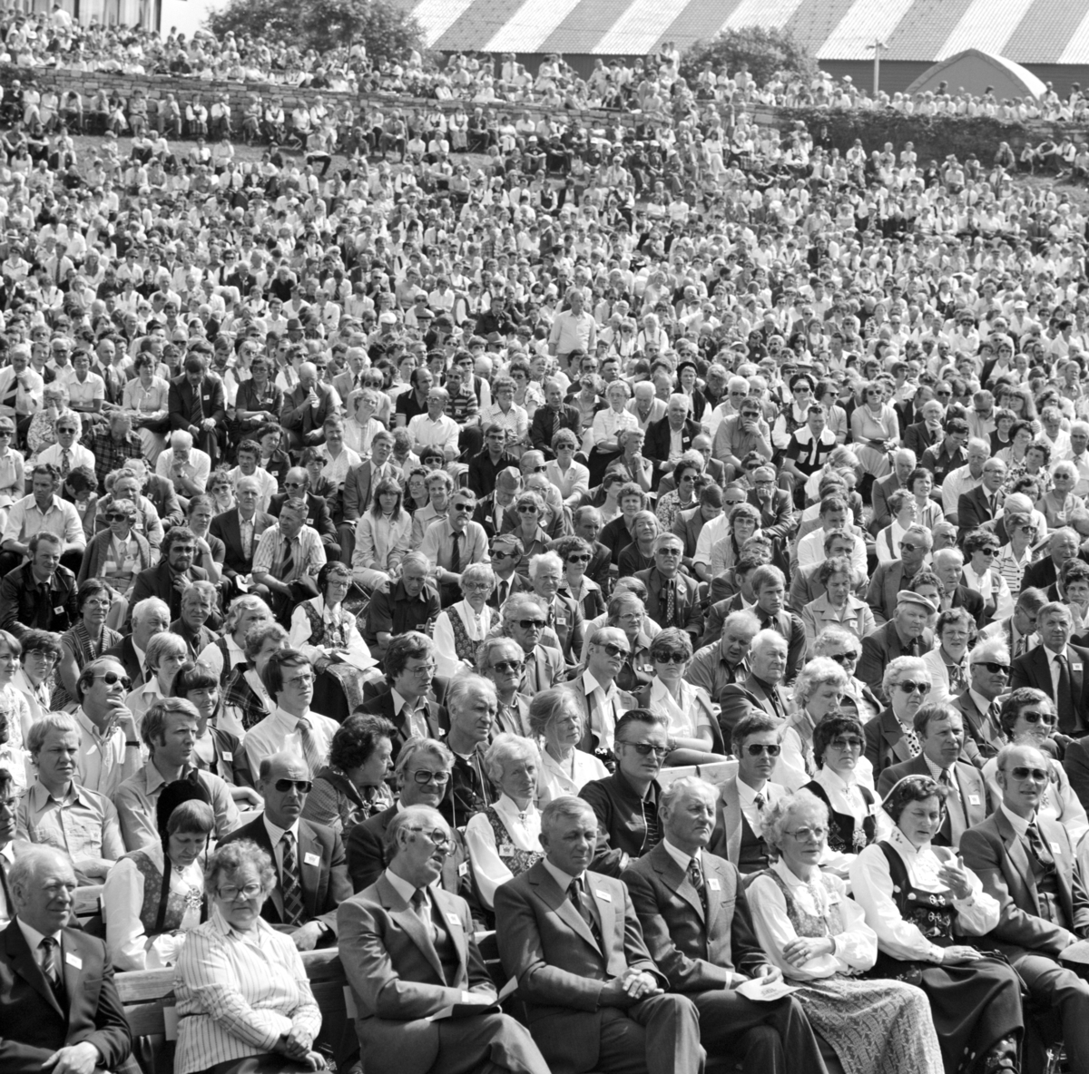 Norske Melkeprodusenters Landsforbund, NML 100 år 1881-1981. Jubileumsdager, festforestilling,publikum, ca 13000 frammøtte, alle landets melkeleverandører var inivitert, Domkirkeodden, Hamar.