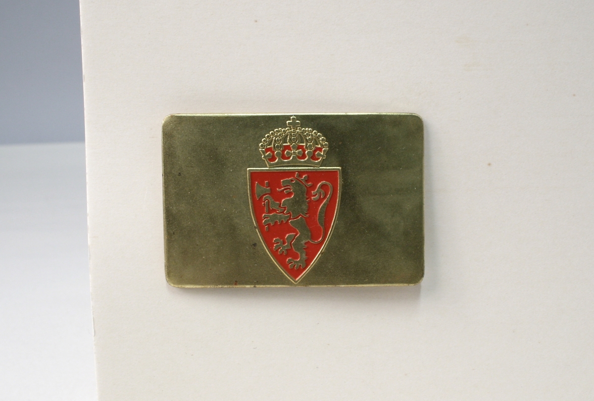 På baksiden fire stifter til å festes med. Riksvåpenet er en mellomting av riksvåpnene av 1905 og 1906, lik riksvåpenet på de andre typen polititegn modell 1944