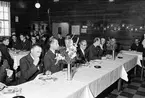 Karlsborg, kungabesök och invigning av museet år 1962. Från lunchen, Rickard Leijon, Åke Edlund, Arne Pohl m.fl.