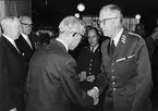 Karlsborg, kungabesök och invigning av museet år 1962. Från lunchen, Gustaf VI Adolf och rektor Rudenstam m.fl.