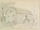 Blekinge, Jämhshögs hd, Stora Holje. Gårdsbebyggelse. Teckning av Ferdinand Boberg