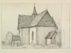 Härjedalen, Älvros gamla kyrka. Teckning av Ferdinand Boberg