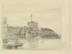 Teckning av Ferdinand Boberg. Vaxholm, Fästningen