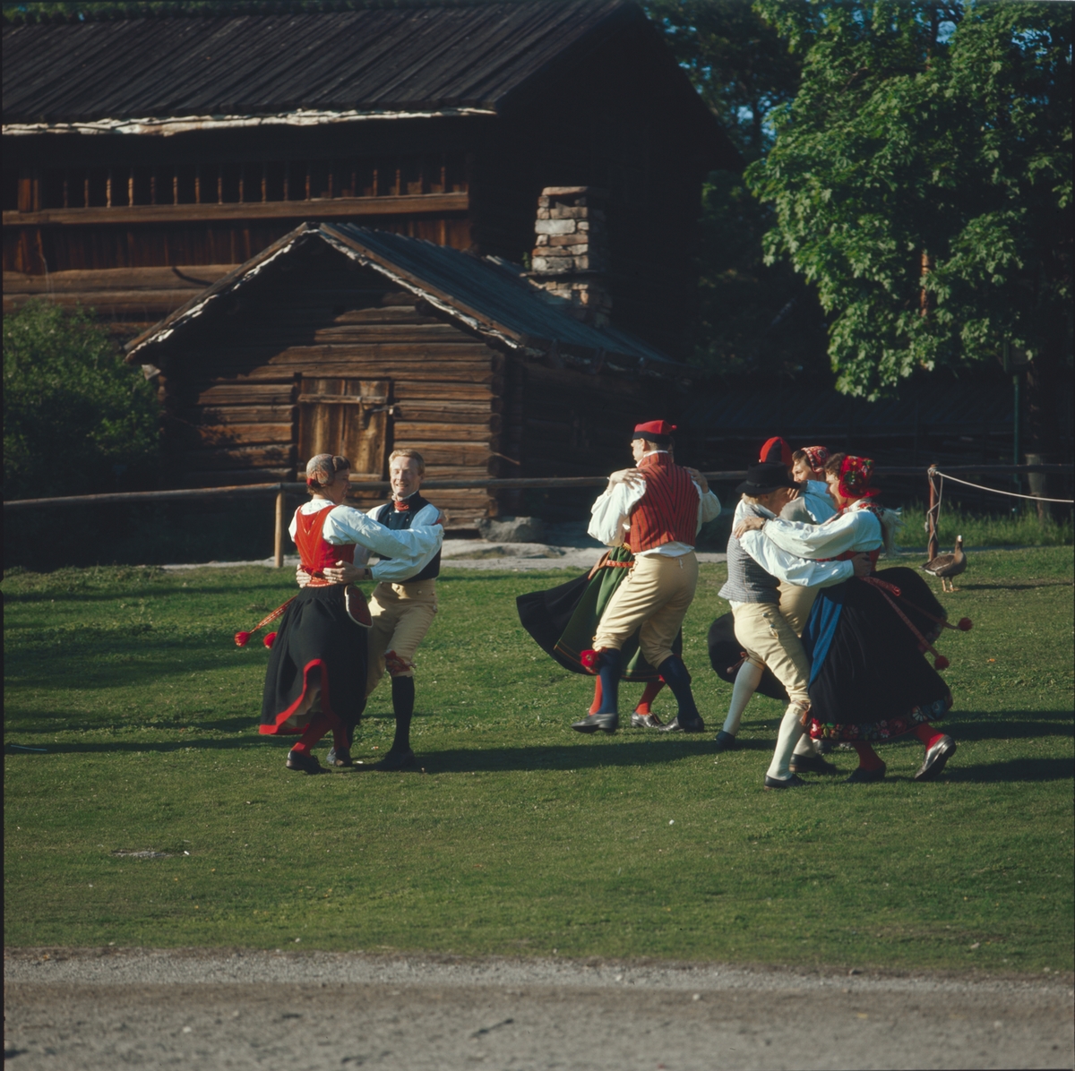 Ett folkdanslag dansar på Orsakullens gräsplan.