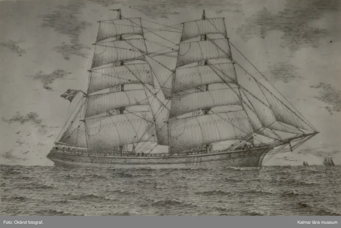 Frey. Brigg, byggd år ..... i..
Teckn. av Götherström. Kalmar Sjöfartsförening