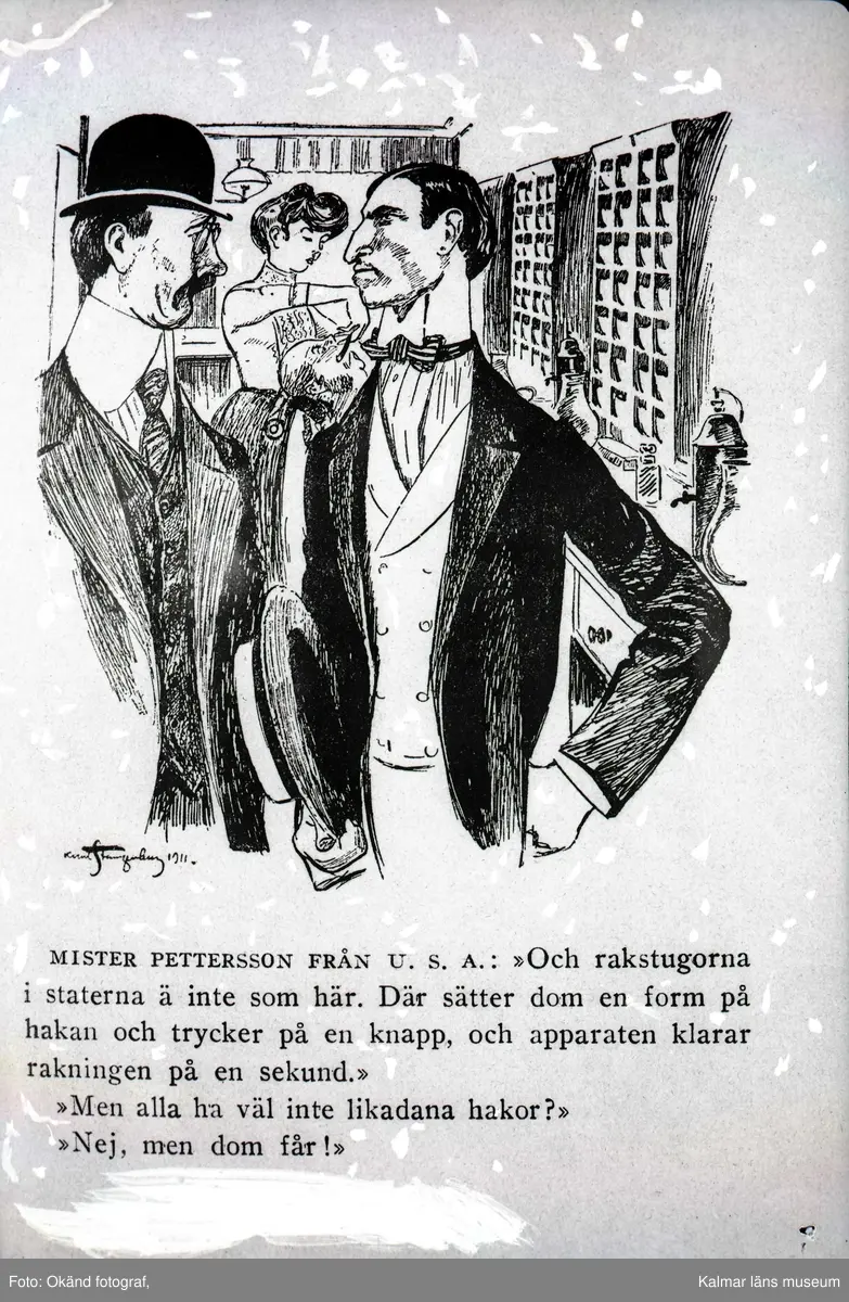 Reproduktion bild och text ur "Svenskt skämtlynne under ett halvt sekel" volym fem 1914