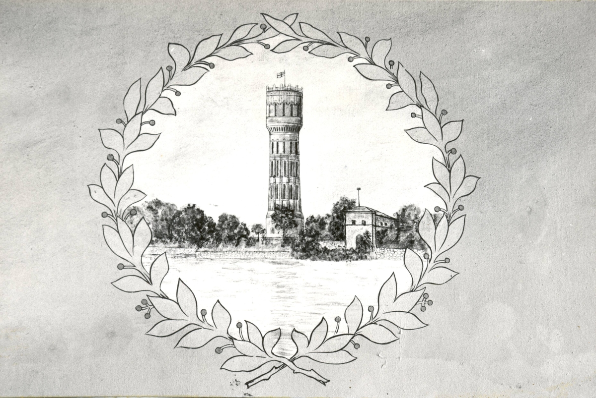 Vestibulen n.b. Målad medaljong, Vattentornet, Kalmar.Färger som föregående.