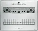Ladan, södra sidan. Teckning av C A Nilsson.


Fasaden och i genomskärning.