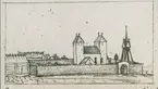 Alböke kyrka. Petrus Törnewall teckning efter Johannes Haquini Rhezelius.
Troligen tecknad 1673.