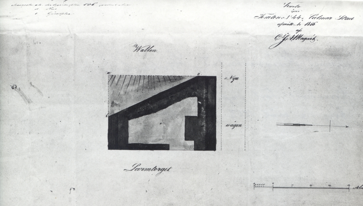 Karta över tomt Nr 44 uppmätt 1856.