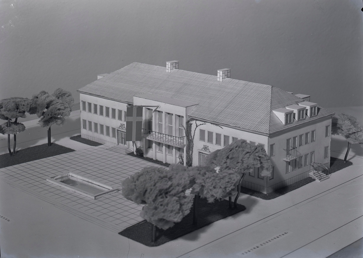 Modell av Borgholms stadshus tillverkad av arkitekt Gösta Gerdsjö.