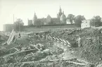 Den stora arkeologisk utgrävningen i Slottsfjärden 1932-34. Hela fjärden var då torrlagd.