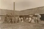 Hösttröskningen vid Gästis den 22 september 1908. I bakgrunden i mitten handlanden Alfred Björk.