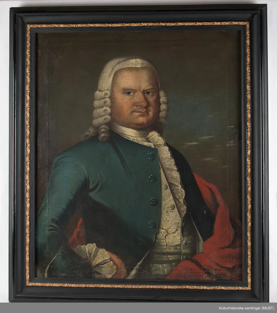 Portrett av Lauritz Claus Nielsen Bugge (1712-1773)
(NB! Hvilket fødselsår er riktig? På lapp bak på maleriet står det 1/11-1714, mens i Ledaal-føreren står det 1712- MJ)