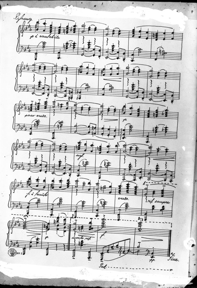 Musikknoter. Kopi av noteark. Bestillt av Trygve Bauer Nilsen.