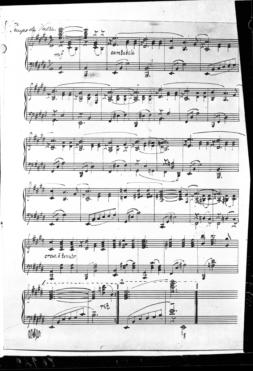 Musikknoter. Kopi av noteark. Bestillt av Trygve Bauer Nilsen.