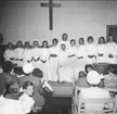 Karlsborgs Salemförsamling. Dop av en stor ungdomsskara i Salem 1954. Förstoring 27 x 32 cm. Neg finns.