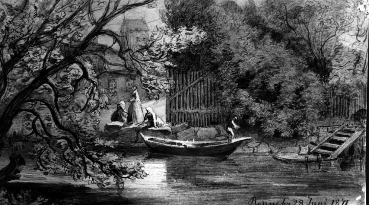 Ronneby 28 Juni 1871, teckning av von Dardel på Koberg i Lagmansreds sn.

von Dardel, Fritz, 1817-1901.
Tecknare, överintendent, överstelöjtnant.
Parallellt med karriären vid hovet och armén spelade Dardel en central roll inom svenskt konstliv. Han blev 1864 överintendent och preses i Konstakademien, var 1871-76 Svenska Slöjdföreningens ordförande och engagerades ofta i arbetet med internationella utställningar. Hans eget bildskapande bestod främst av dråpliga karikatyrer.
http://www.ne.se/jsp/search/article.jsp?i_art_id=150673
