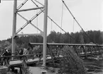 Medlemmar ur Upplands fornminnesförening och Naturskyddsföreningen promenerar på den s.k. Prästgårdsbron över Dalälven, Älvkarleby