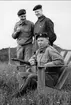 Karlsborg FJS. Kapten Lundqvist, löjtnant Pettersson och löjtnant Fröderberg, år 1956.