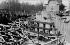 Karlsborg, Rödesund. Kanalbron ändras här från rullbro till klaffbro. Fotot är taget år 1944. Kortet är från K-A Hanssons album.