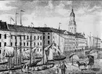 Vy från Göteborg (Götheborg) 1852 i resebroschyr för Göta Kanal.