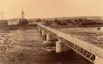 Vy över Avesta år 1900. Bron och fallet.