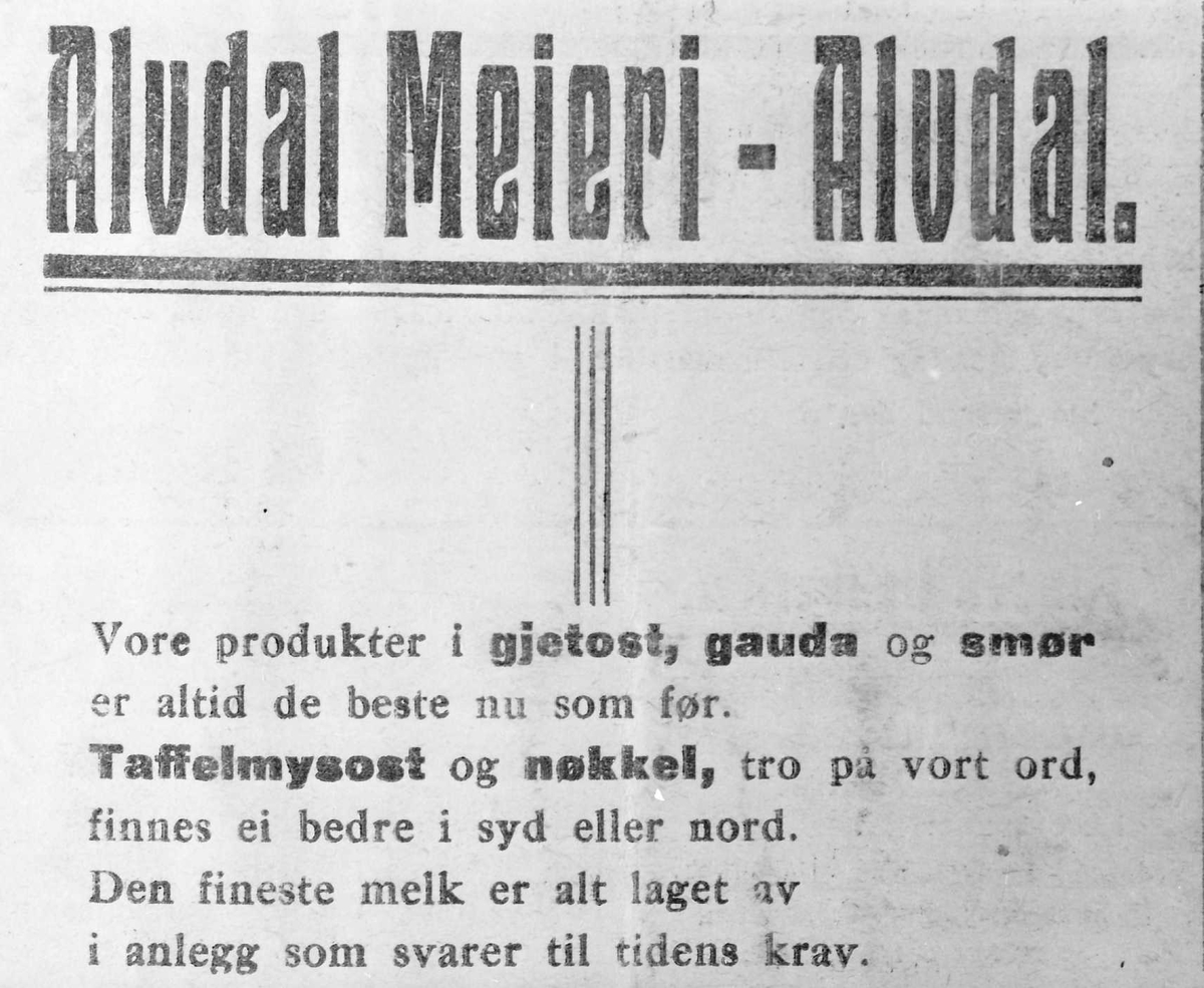 Annonse Alvdal Meieri. 