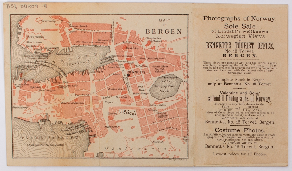 Reklamebrosjyre for Bennetts Reisebyrå i Bergen