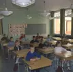 Interiör från en skolsal i Strandskolan 1965. Endast neg finns.