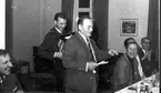 Underofficerare vid festligt tillfälle på mässen, 1960-tal. Från vänster: Kurt Arnholm, Bosse Frick, Olle Edh, Gösta Wikdahl, (skymd), Holger Garö.