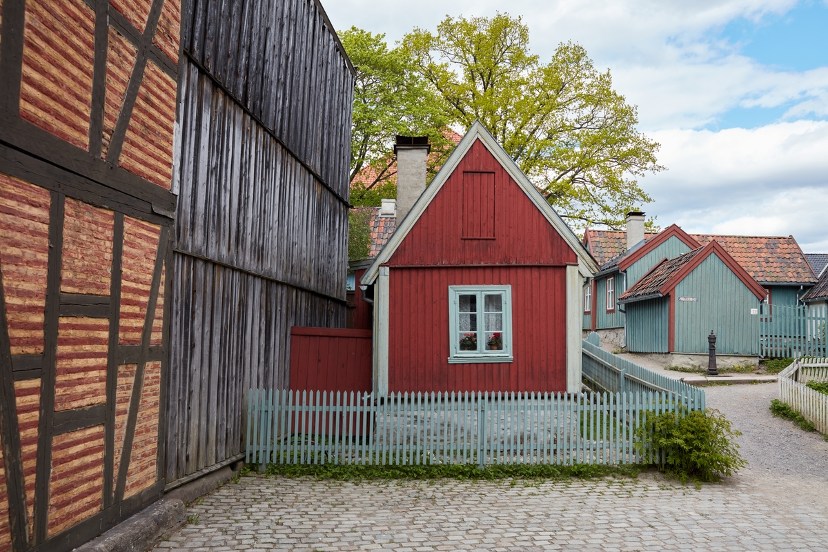 Forstadsbebyggelse i Gamlebyen på Norsk Folkemuseum.