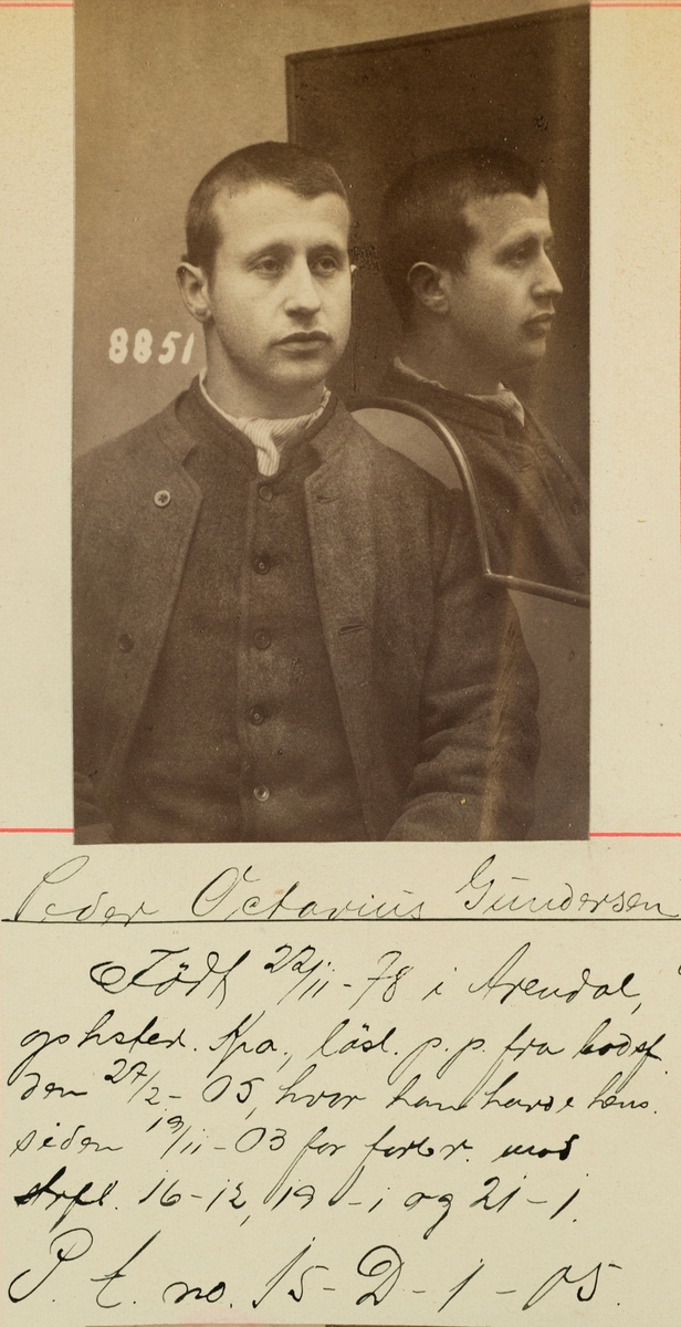 Registreringsfoto fra Kristiania-politiets forbryteralbum