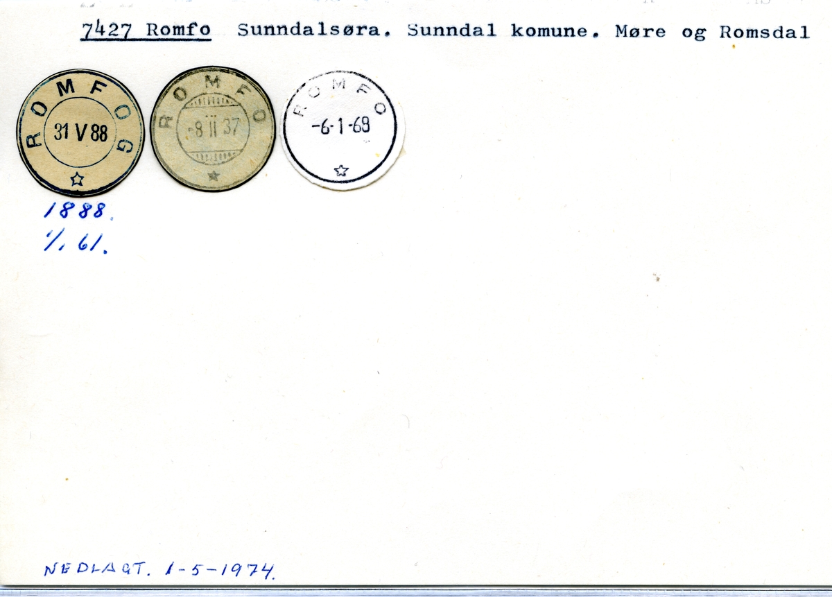 Stempelkatalog 7427 Romfo (Romfog), Sunndalsøra, Sunndal, Møre og Romsdal