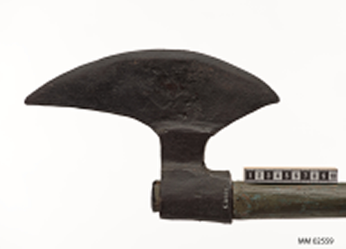 Änterbila av äldre modell. Av järn med skaft av trä, grönmålat.