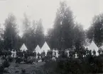 Grupporträtt av soldater framför tältläger, Karlsborg 1903.