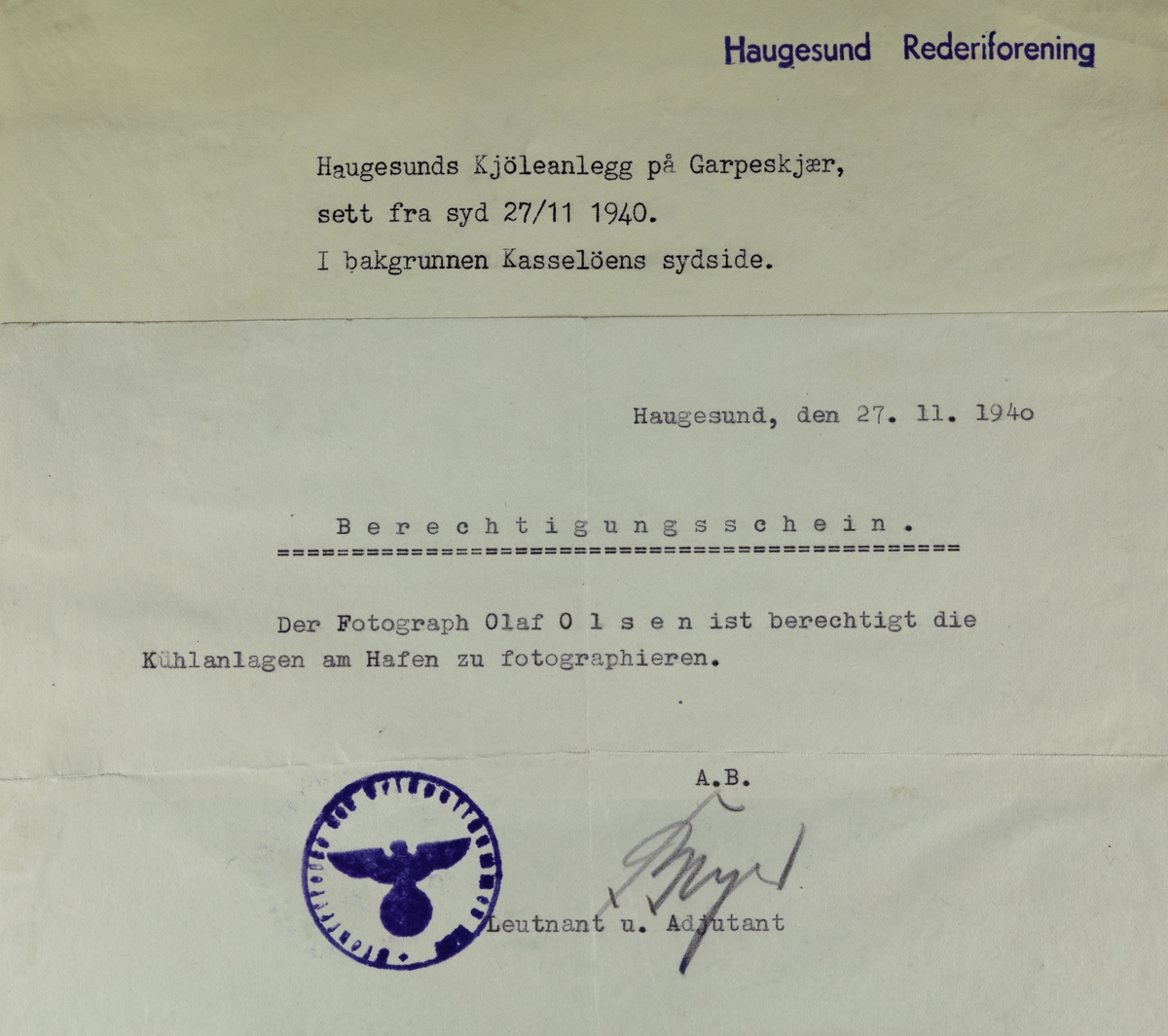 Risøen - Haugesunds Kjøleanlegg på Garpeskjær, sett fra syd 27/11 1940.