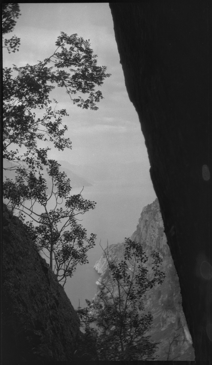 Lindtner, Per Årseth, Ådne Skretting og fotografen Finn Johannessen på tur til Bårebergnibbå øst for Hjelmeland i Ryfylke.