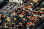 Flygfoto över Jönköpings centrum med Östra torget till vänster.