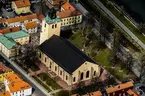 Flygfoto över Jönköpings centrum och Kristine kyrka.