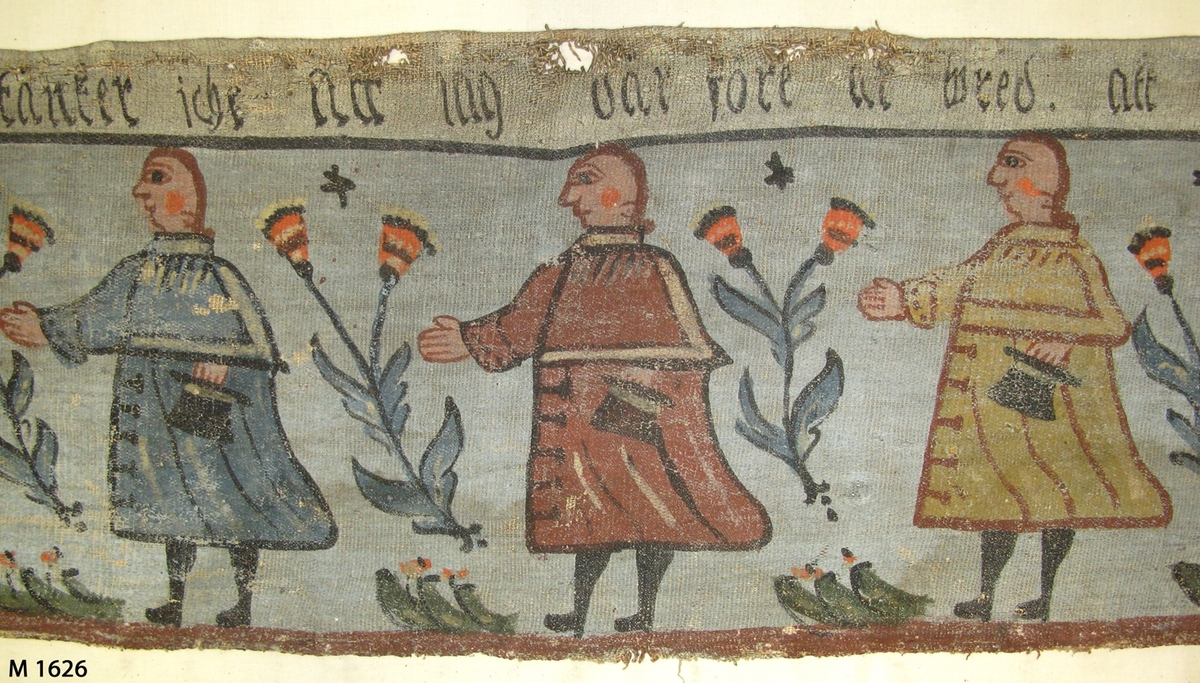 Bonadsmålning på linnelärft målad i tempera - pigment, ägg och ev. mjöl - framställande Josef som bekänner sig för sina bröder, 1. Mos 45. Figurmallar använts till män, hästar och blommor. Troligen målad av någon från Sunnerboskolan. 

Inskrivet i huvudkatalogen 1892-1900.